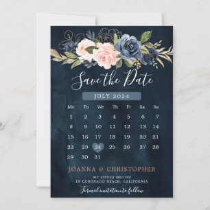 Navy Blauwe Blush Roze Boho Agenda Save The Date