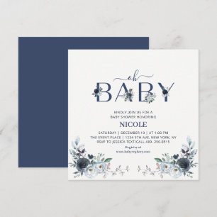 Navy Blauwe Boho Bloemige Jongens Baby Borrel Vier Kaart