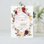 Navy Blauwe Bourgondische Bloemige Geometrische Tr RSVP Kaartje (Staand voorkant)