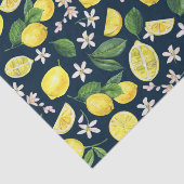 Navy Blauwe Citrus Citroen Bloemig  Tissuepapier (Detail)