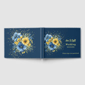 Navy Blauwe en Gele Bloemen Gouden Bruiloft Gastenboek
