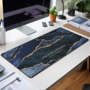 Navy Blauwe en Gouden Agate Geode Zakelijke Bureaumat