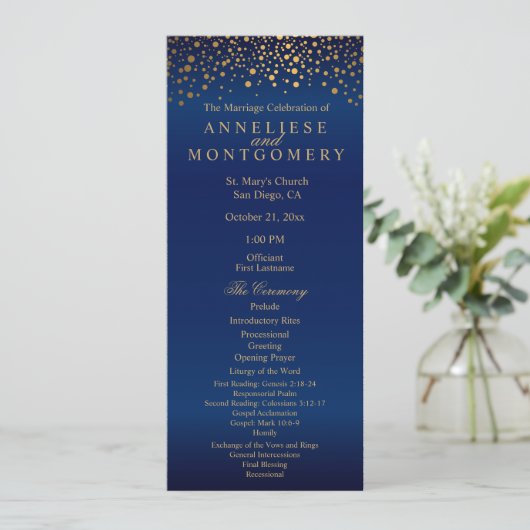 Navy Blauwe en Gouden Confetti Stippen - Programma (Staand voorkant)