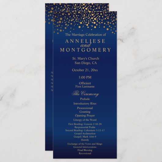 Navy Blauwe en Gouden Confetti Stippen - Programma (Voorkant / Achterkant)