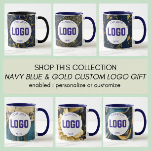Navy Blauwe en Gouden Moderne Boho Aangepaste Logo Mok