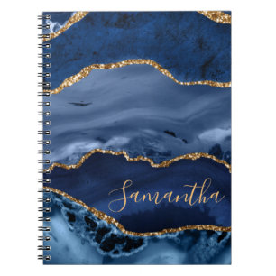 Navy Blauwe en Nep Gouden Glitter Marmer Agaat Notitieboek
