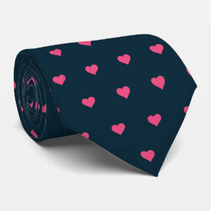 Navy Blauwe en Roze Hartjes Heren Das