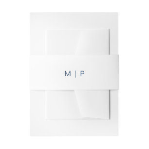 Navy Blauwe en Witte Monogram Eenvoudige Trouw Uitnodigingen Wikkel