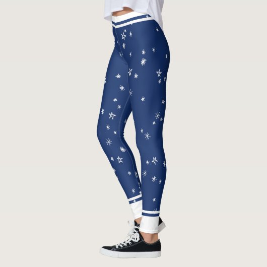 Navy Blauwe en Witte Sterren en Strepen Leggings (Links)