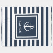 Navy Blauwe Gestreepte Zeeanker Bootsnaam Fleece Deken (Voorkant (Horizontaal))