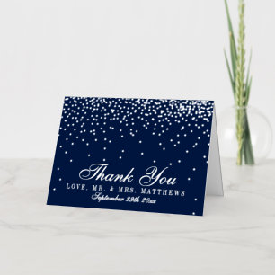 Navy Blauwe & Glam Zilveren Confetti Huwelijks Dan Folie Wenskaart