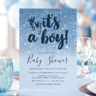 Navy Blauwe Glitter Ombre It's A Boy Baby Shower Kaart