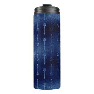 Navy Blauwe Glitter Zeemeermin Drietand Patroon Thermosbeker