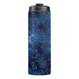 Navy Blauwe Glitter Zeemeermin Patroon Thermosbeker
