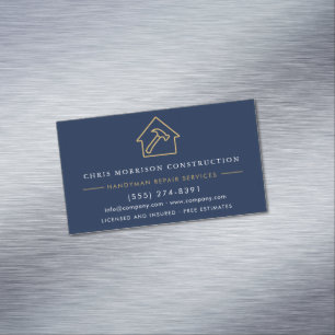 Navy Blauwe Goud Handyman Bouw Magnetisch Visitekaartje