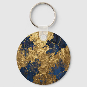 Navy Blauwe Gouden Abstracte Kunst Sleutelhanger