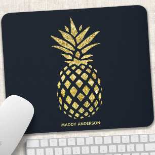 Navy Blauwe Gouden Ananas Monogram Muismat