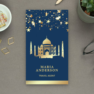 Navy Blauwe Gouden Confetti Taj Mahal Reisagent Visitekaartje