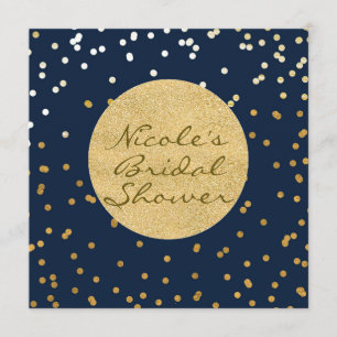 Navy Blauwe & Gouden Glanzende Confetti Stippen Mo Kaart