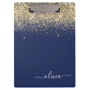 Navy Blauwe Gouden Glitter Meisjesachtige Monogram Klembord