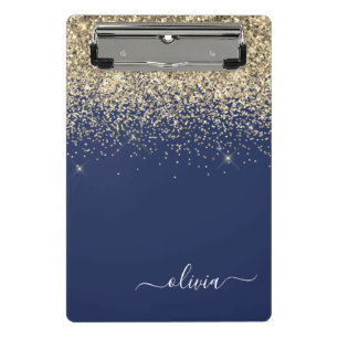 Navy Blauwe Gouden Glitter Meisjesachtige Monogram Mini Klembord
