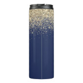 Navy Blauwe Gouden Glitter Meisjesachtige Monogram Thermosbeker (Achterkant)