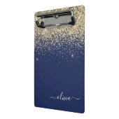 Navy Blauwe Gouden Glitter Meisjesnaam Monogram Mini Klembord (Angled2)