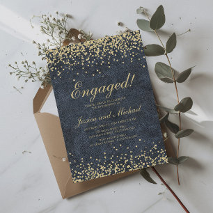 Navy Blauwe Gouden Glitter Trouw Verlovingsfeest Kaart