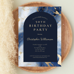 Navy Blauwe Gouden Marmeren Moderne Boog 50ste Ver Kaart