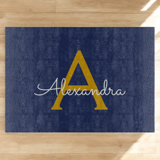 Navy Blauwe Gouden Moderne Script Meisjesachtig Mo Snijplank