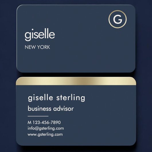 Navy Blauwe Gouden Monogram Visitekaartje