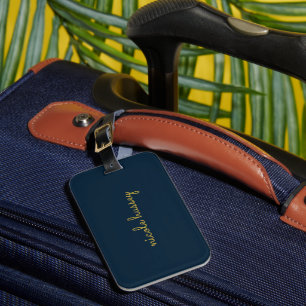 Navy Blauwe Gouden Schrift Stijlvol Modern Mono Bagagelabel