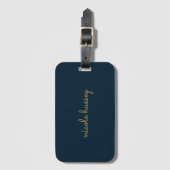 Navy Blauwe Gouden Schrift | Stijlvol Modern Mono Bagagelabel (Voorkant (verticaal))