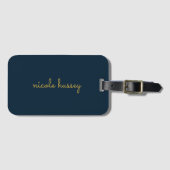 Navy Blauwe Gouden Schrift | Stijlvol Modern Mono Bagagelabel (Voorkant (horizontaal))