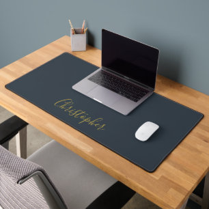 Navy Blauwe Gouden Script Naam Minimalistische Mon Bureaumat