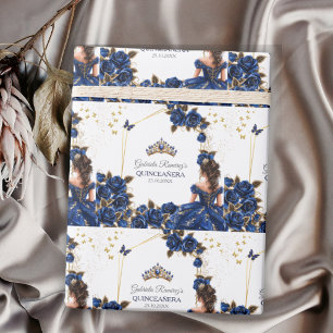 Navy Blauwe Gouden Tiara Rozen Quinceañera Cadeaupapier