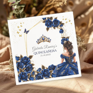 Navy Blauwe Gouden Tiara Rozen Quinceañera Servet
