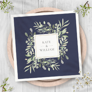 Navy Blauwe Groene Waterverf Bruiloft Servet