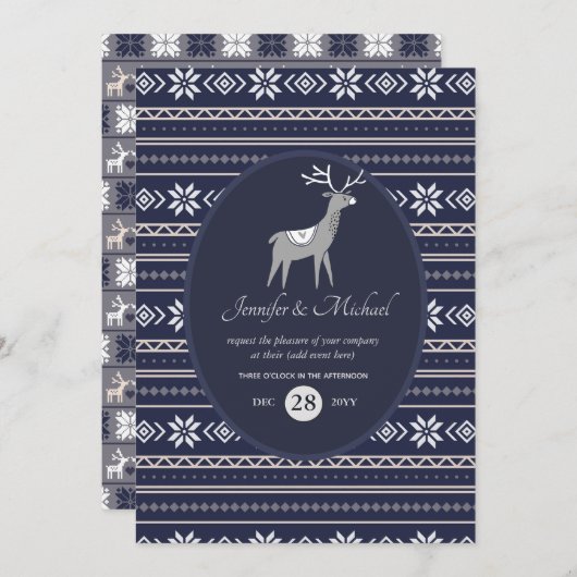 Navy Blauwe Hertenkunst voor Kerstmis ELKE GELEGEN Kaart (Voorkant / Achterkant)