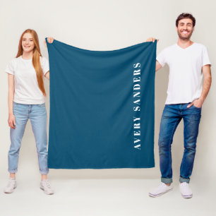 Navy Blauwe Jongens Eenvoudige Gepersonaliseerde N Fleece Deken