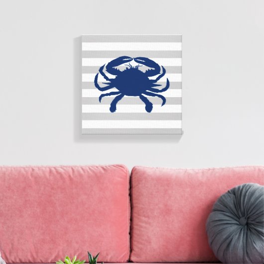 Navy Blauwe Krab Grijs en Witte Strepen Canvas Afdruk (Insitu (Woonkamer))
