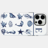Navy Blauwe Kust Waterverf Aangepaste Initiaal Case-Mate iPhone Case (Achterkant (horizontaal))