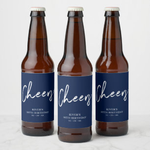 Navy Blauwe Lettering Dertig 30e Verjaardagsfees Bier Etiket
