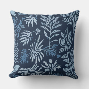 Navy Blauwe Lichtblauwe Botanische Print Kussen