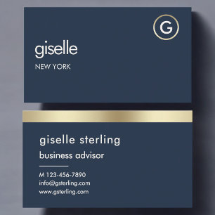 Navy Blauwe Luxe Nep Goud Folie Monogram Visitekaartje