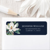 Navy Blauwe Magnolia Bloem Retouradres Labels (Insitu)