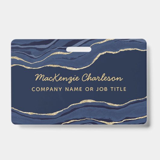 Navy Blauwe Marmer Agate Geode Gouden Zakelijke Na Badge (Voorzijde)