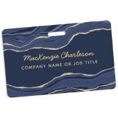 Navy Blauwe Marmer Agate Geode Gouden Zakelijke Na Badge