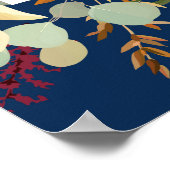 Navy Blauwe Marsala Roze Rustieke Bloemige Bruilof Poster (Hoek)