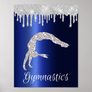 Navy Blauwe Metallic Zilveren Glitter Turnen Poster